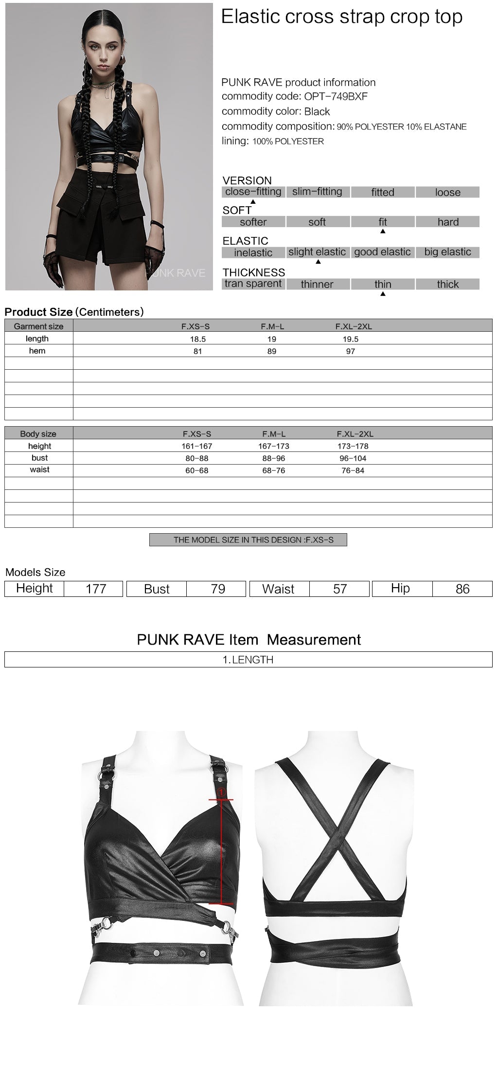 PUNK RAVE - Nyx Elastic Cross Strap Crop Top - DevilGothic DevilGothic