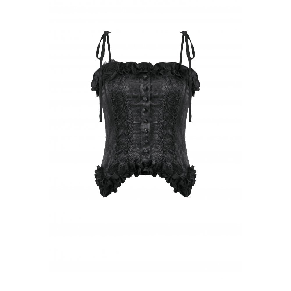 Dark in Love Selene Ruffled Floral Jacquard Corset Top - DevilGothic DevilGothic