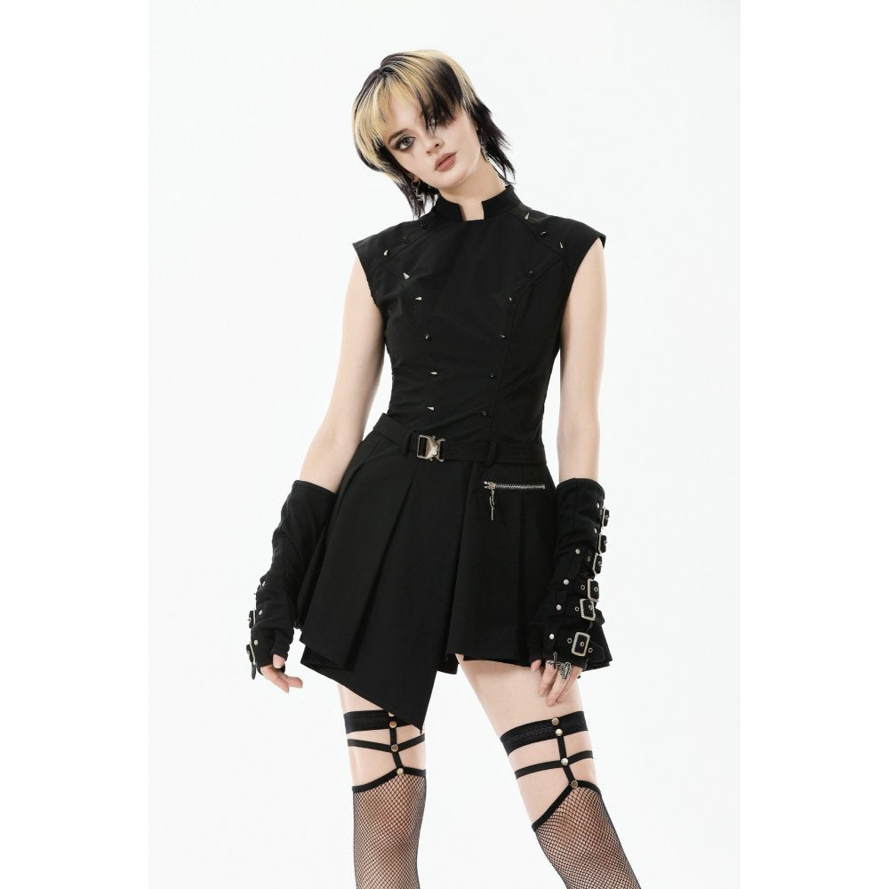 Dark in Love Cassia Buckled Pleated Dress - DevilGothic DevilGothic
