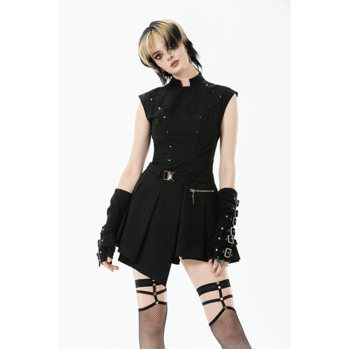 Dark in Love Cassia Buckled Pleated Dress - DevilGothic DevilGothic