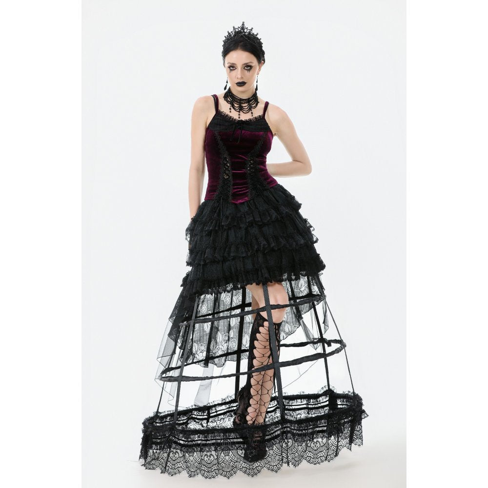 Dark in Love Serilda Velvet Lace Corset Top in Wine Red - DevilGothic DevilGothic