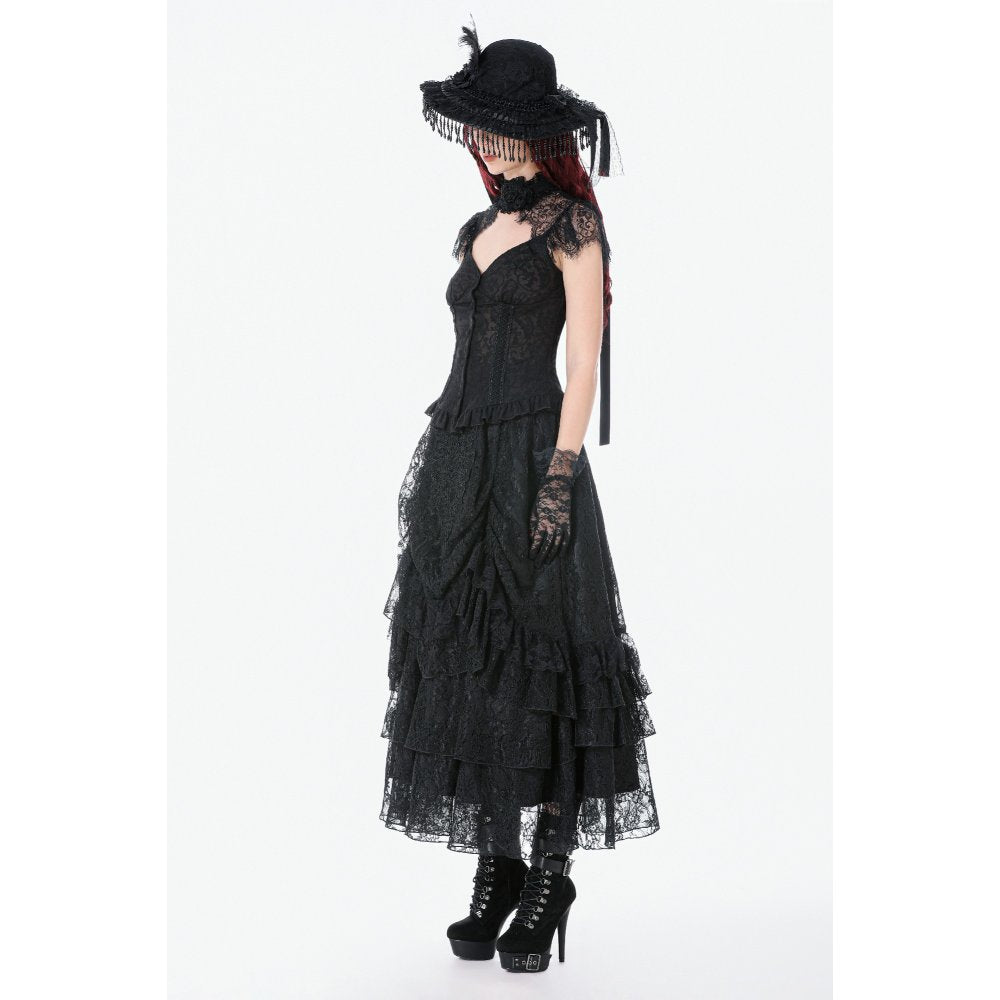 Dark in Love Vintage Gothic Lace Layered Maxi Skirt - DevilGothic DevilGothic