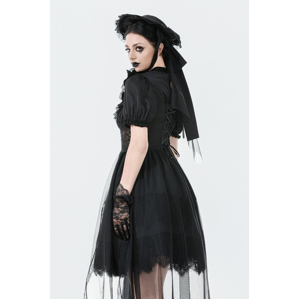 Dark in Love Ebon Rose High-Low Mesh & Lace Goth Dress - DevilGothic DevilGothic