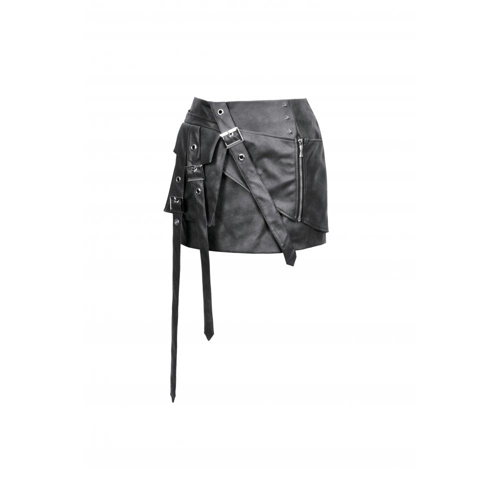 Dark in Love Chaos Reign Faux Leather Goth Mini Skirt in Black - DevilGothic DevilGothic