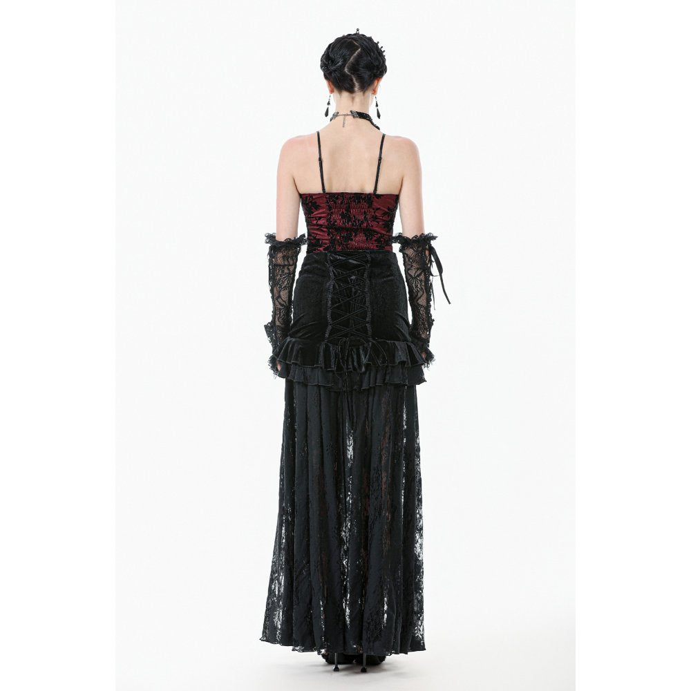 Dark in Love Althea Lace-Trimmed Velvet Goth Camisole in Burgundy - DevilGothic DevilGothic