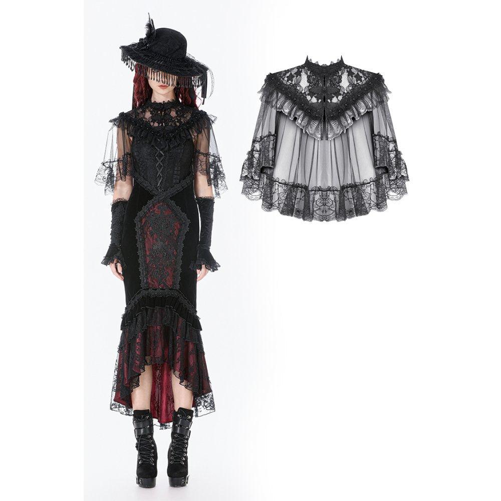 Dark in Love Morwenna Gothic Lace Ruffle Capelet - DevilGothic DevilGothic