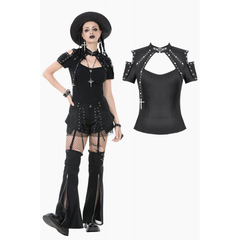 Dark in Love Seraphine Lace Off-Shoulder Goth Top in Black - DevilGothic DevilGothic