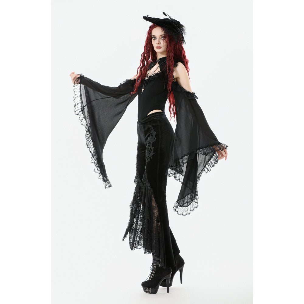 Dark in Love Erzebeth Velvet Lace Flare Trousers - DevilGothic DevilGothic