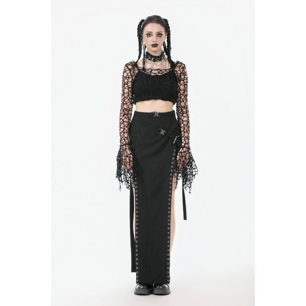 Dark in Love Morana Mesh Crochet Knit Bell Sleeve Crop Top - DevilGothic DevilGothic