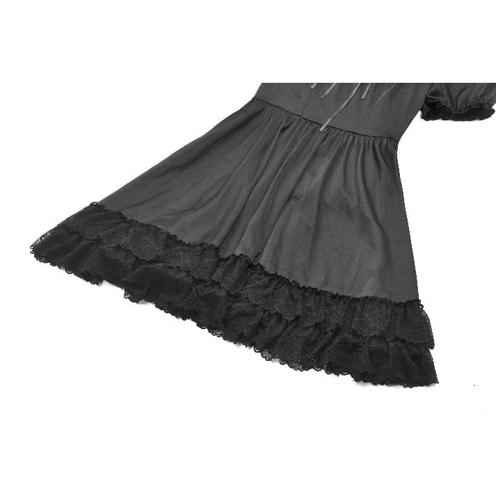 Dark in Love Belladonna Lace-Up High Collar Puff Sleeve Goth Dress  in Black - DevilGothic DevilGothic