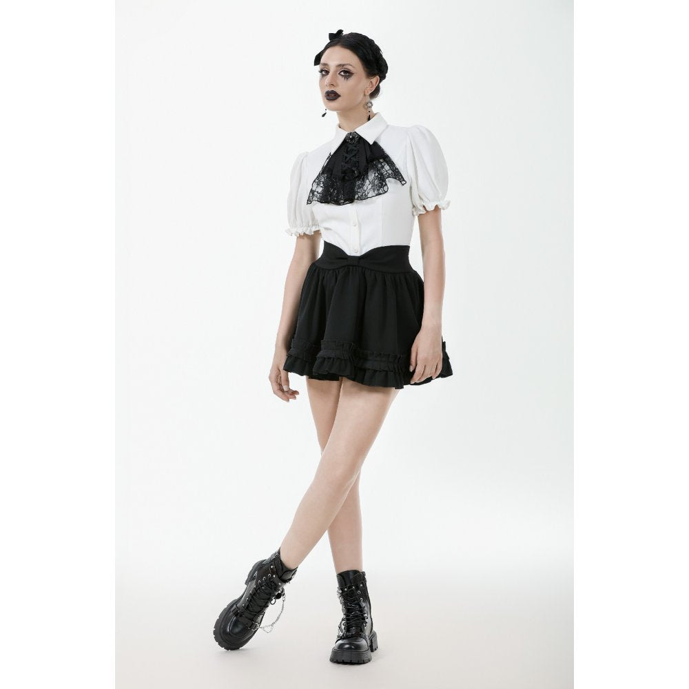 Dark in Love Lolita-Inspired Ruffled Mini Skirt in Black - DevilGothic DevilGothic