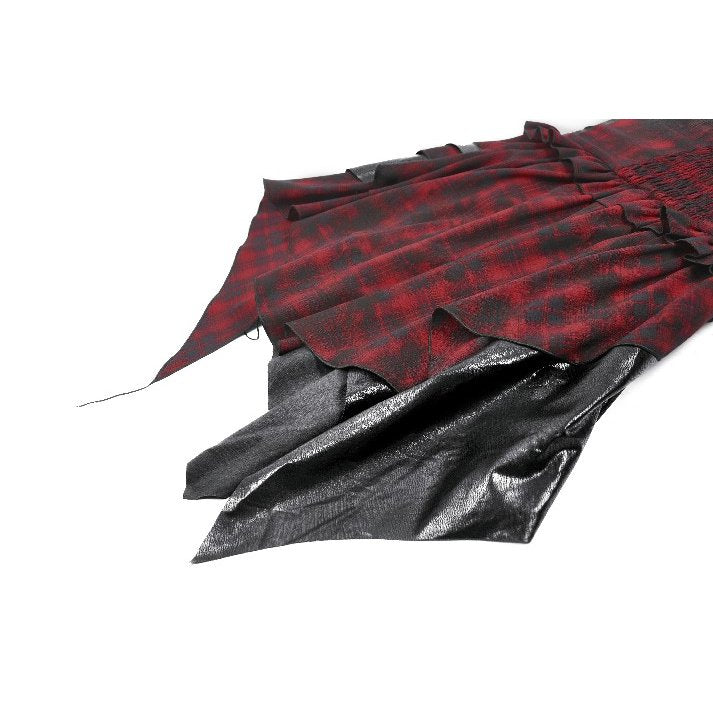 Dark in Love Red Tartan Corset Punk Dress with Handkerchief Skirt - DevilGothic DevilGothic