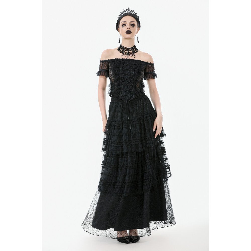Dark in Love Ophelia Lace Off-Shoulder Gothic Top in Black - DevilGothic DevilGothic