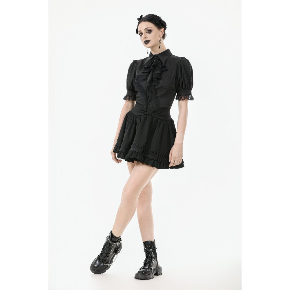 Dark in Love Viktoria Lace Ruffle Gothic Blouse in Black - DevilGothic DevilGothic