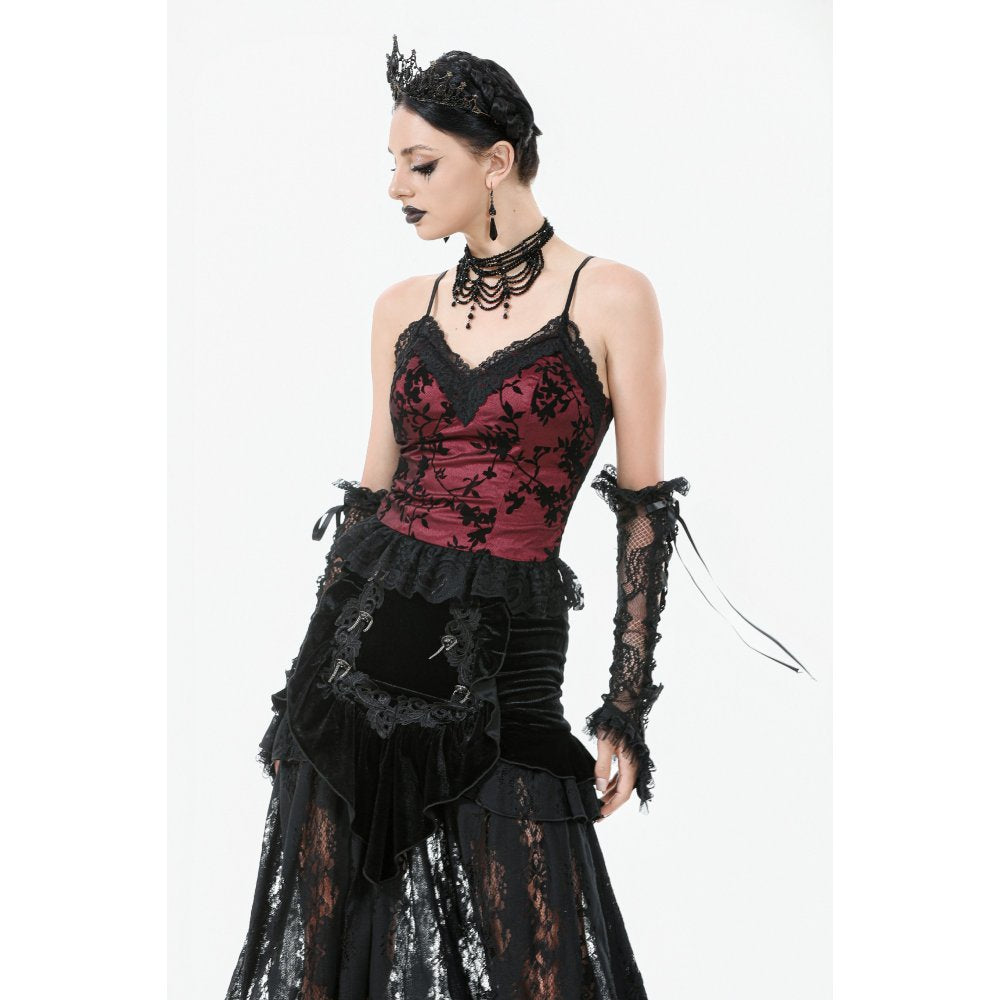 Dark in Love Althea Lace-Trimmed Velvet Goth Camisole in Burgundy - DevilGothic DevilGothic