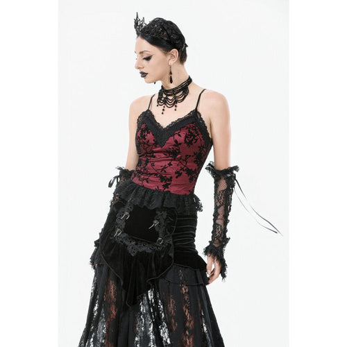 Dark in Love Althea Lace-Trimmed Velvet Goth Camisole in Burgundy - DevilGothic DevilGothic