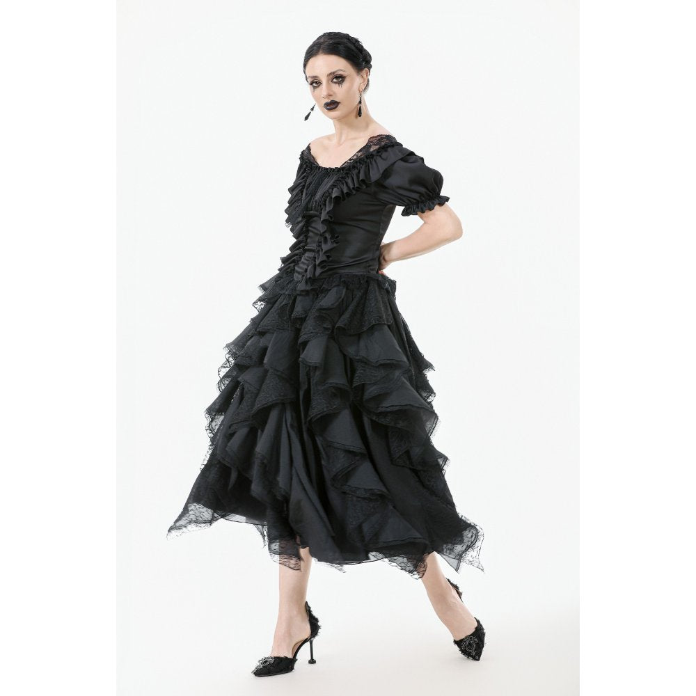 Dark in Love Seraphina Ruched Puff Sleeve Corset Top in Black - DevilGothic DevilGothic