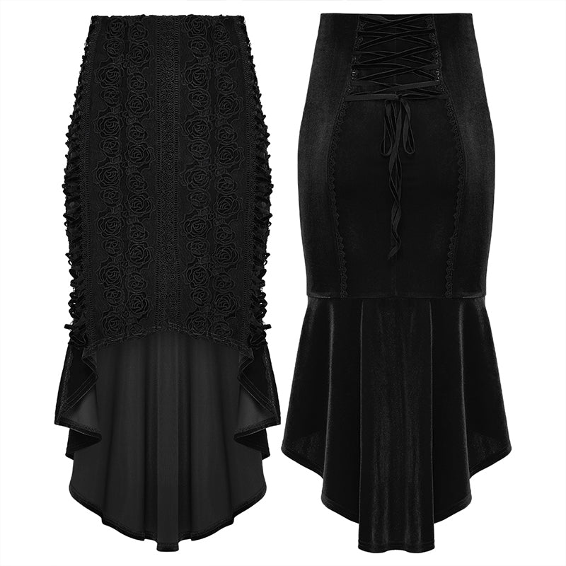 Punk Rave – Belladonna Goth Rose Fishtail Skirt - DevilGothic DevilGothic