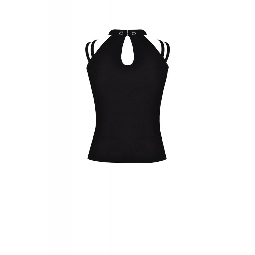 Dark in Love Enyo Mesh Strap Goth Halter Top in Black - DevilGothic DevilGothic