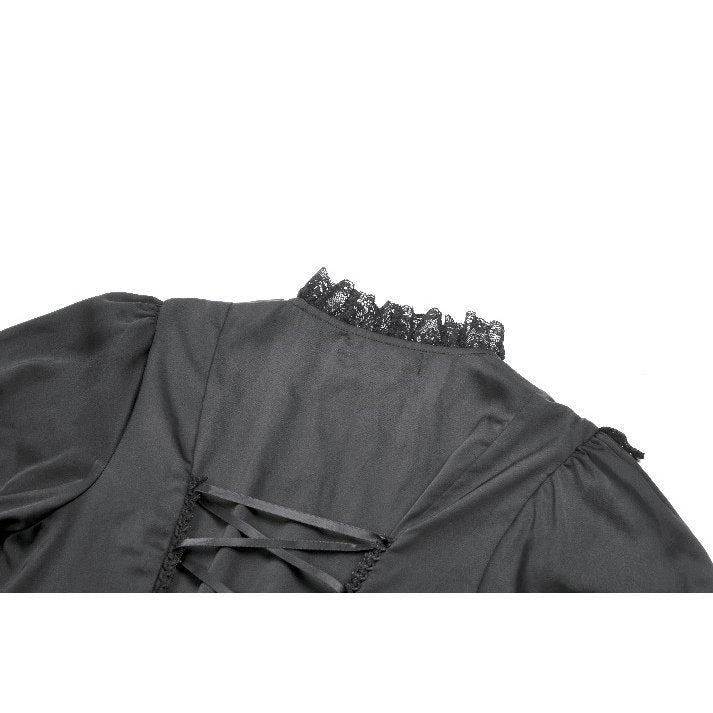 Dark in Love Belladonna Lace-Up High Collar Puff Sleeve Goth Dress  in Black - DevilGothic DevilGothic