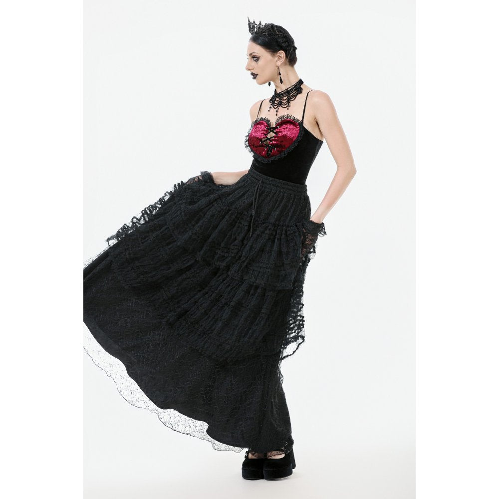 Dark in Love Morticia Gothic Velvet & Lace Skirt in Black - DevilGothic DevilGothic