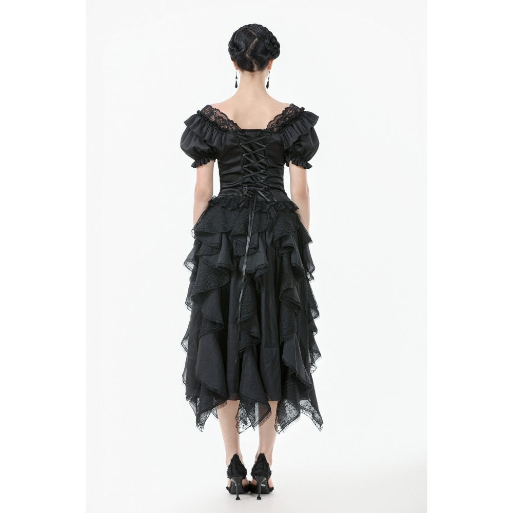 Dark in Love Seraphina Ruched Puff Sleeve Corset Top in Black - DevilGothic DevilGothic