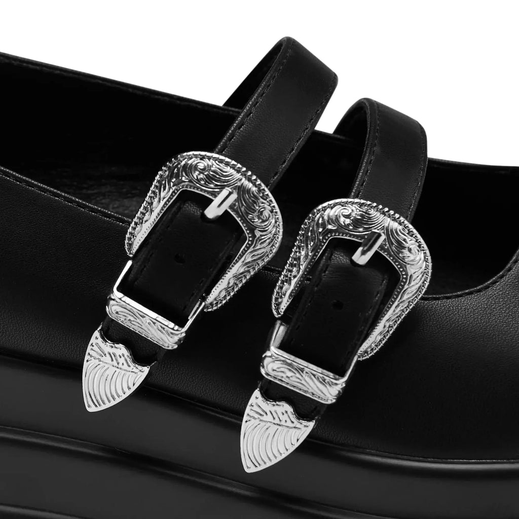 Koi Damona Trident Ornate Buckle Mary Janes  Shoes in Black - DevilGothic DevilGothic