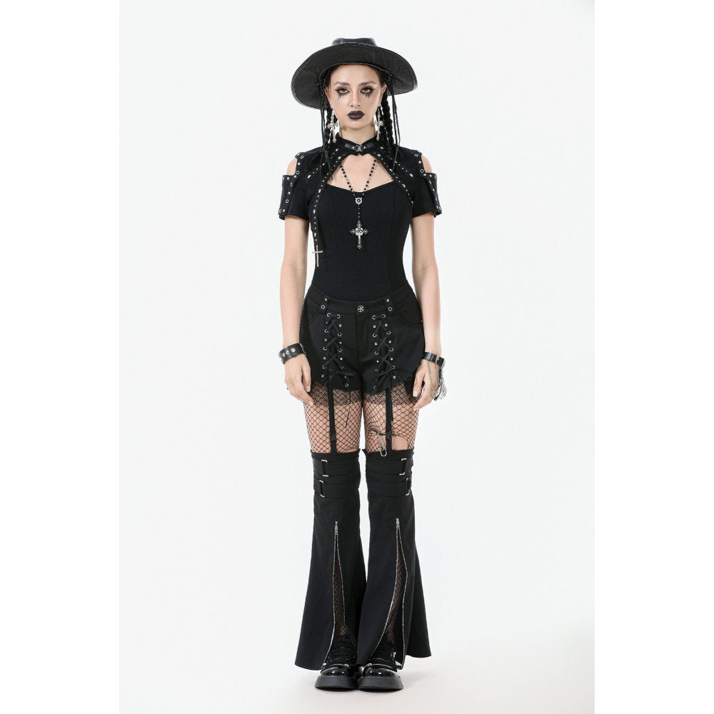 Dark in Love Lace-Up Layered Goth Convertible Flare Trousers or Shorts - DevilGothic DevilGothic