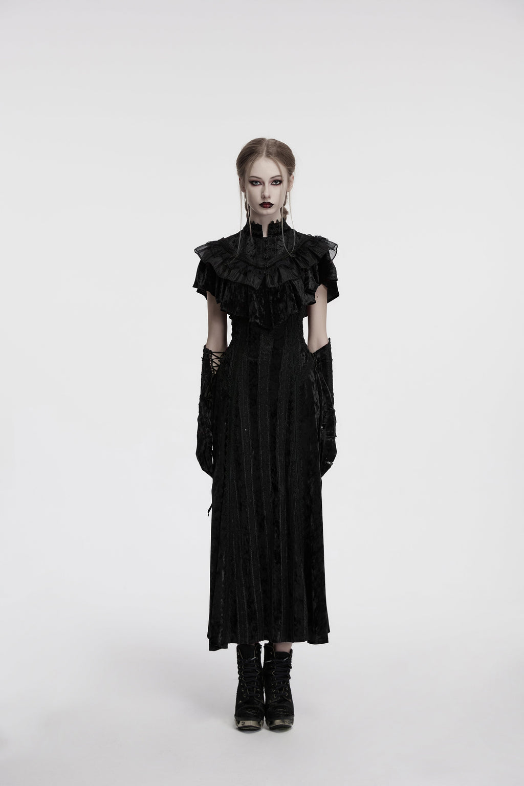 Punk Rave Elysia Velvet Ruffle Goth Shawl In Black - DevilGothic DevilGothic