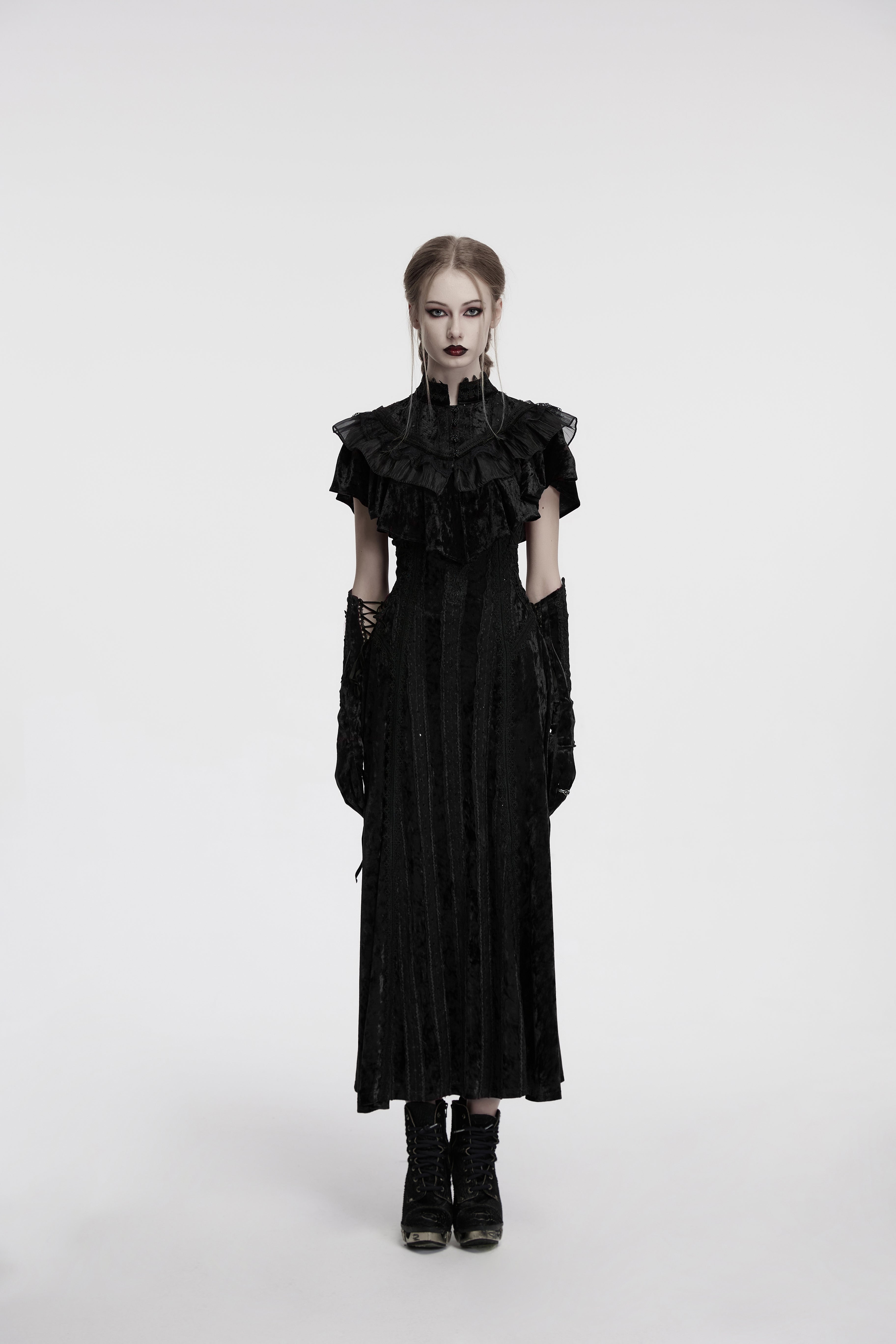 Punk Rave Elysia Velvet Ruffle Goth Shawl In Black - DevilGothic DevilGothic