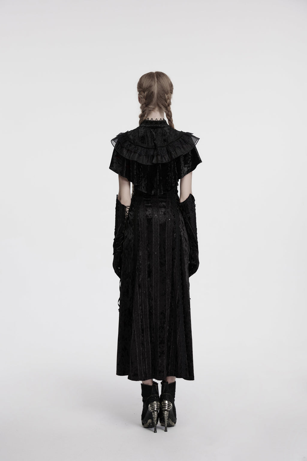Punk Rave Elysia Velvet Ruffle Goth Shawl In Black - DevilGothic DevilGothic