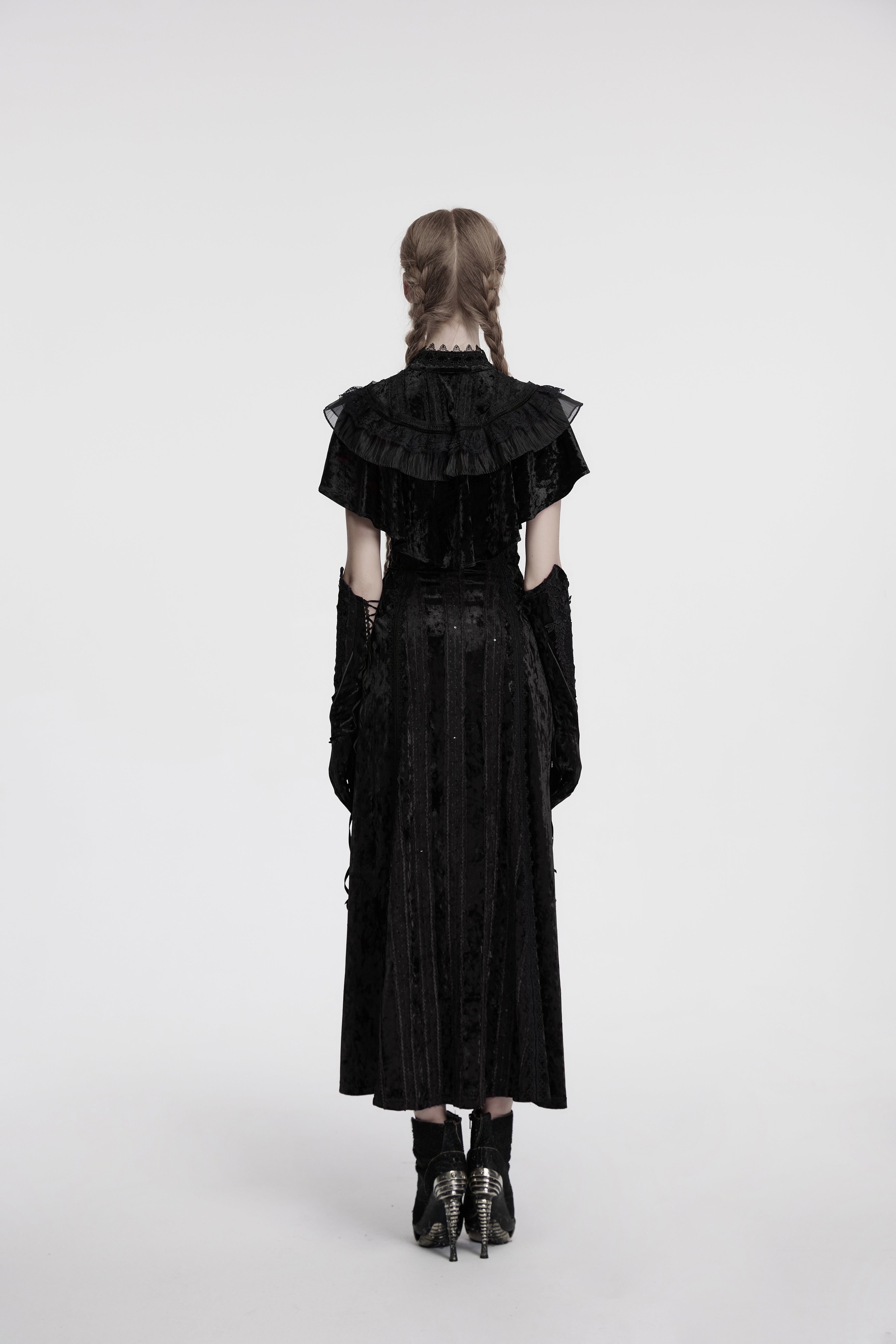 Punk Rave Elysia Velvet Ruffle Goth Shawl In Black - DevilGothic DevilGothic