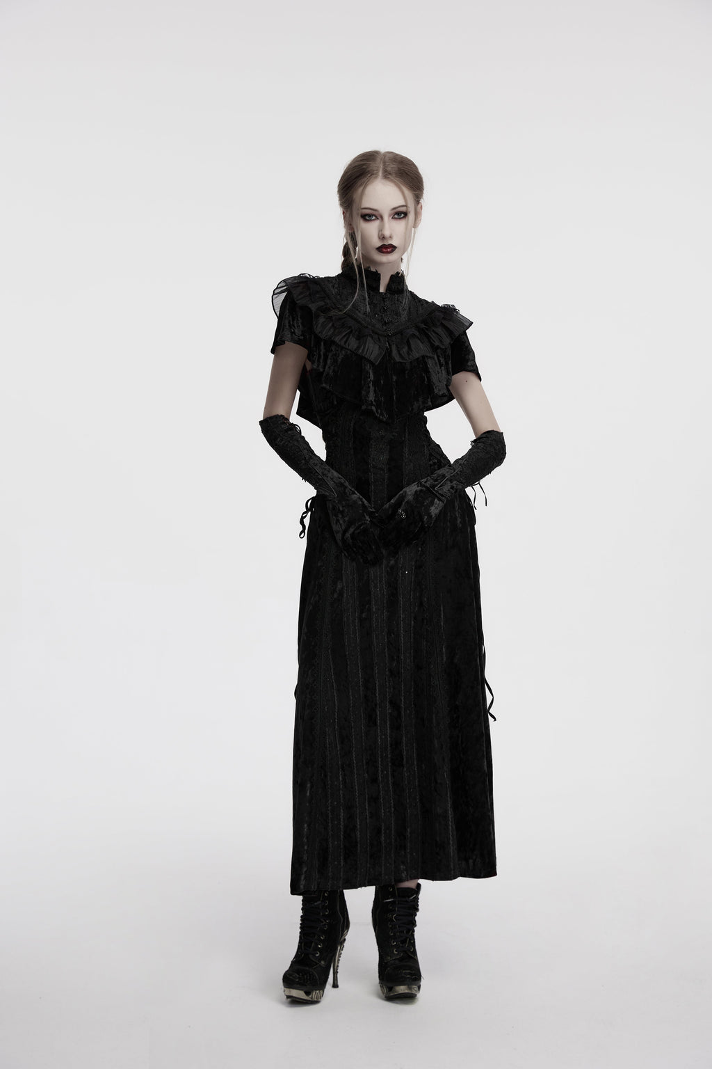 Punk Rave Elysia Velvet Ruffle Goth Shawl In Black - DevilGothic DevilGothic