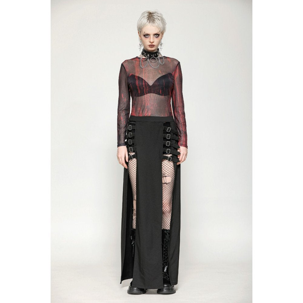 Dark in Love Carson Black and Red Tie-Dye Mesh Versatile Basic Top - DevilGothic DevilGothic