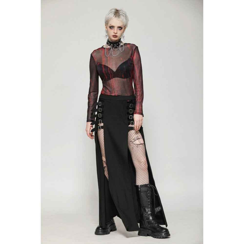 Dark in Love Phoenix Black Slit Metal Long Skirt