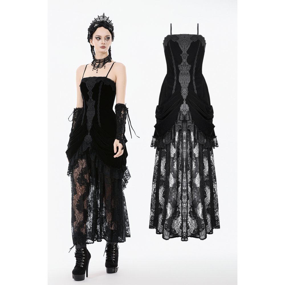 Dark in Love Vampiress Royal Velvet and Lace Maxi Dress - DevilGothic DevilGothic