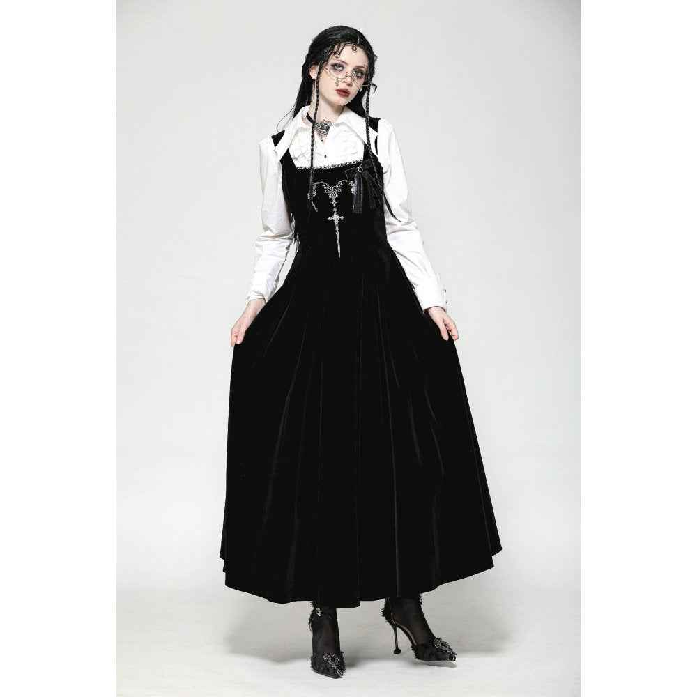 Dark in Love Lux Black Velvet Horn Embroidery Maxi Dress