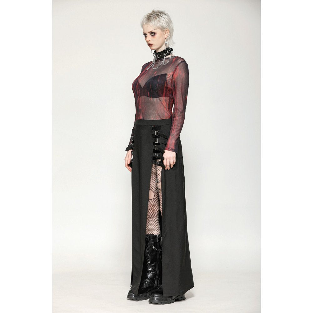 Dark in Love Carson Black and Red Tie-Dye Mesh Versatile Basic Top - DevilGothic DevilGothic