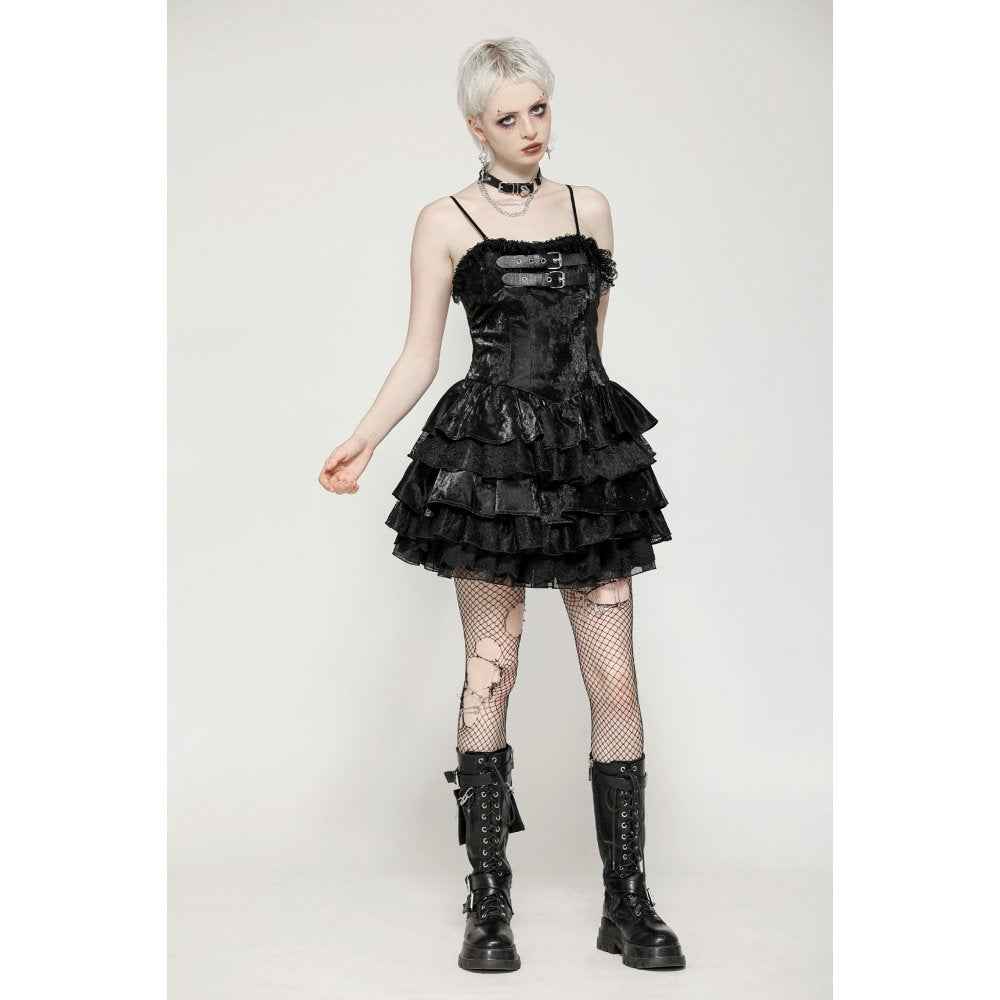 Dark in Love Harriet Punk Shiny PU Leather Layered Dress