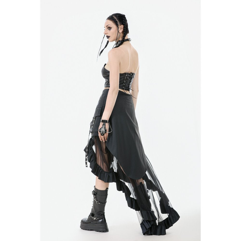 Dark in Love Belladonna Mesh Buckled Goth Skirt in Black - DevilGothic DevilGothic