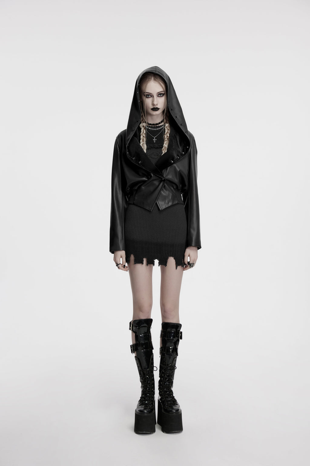 Punk Rave Nyx Hooded Faux Leather Jacket - DevilGothic DevilGothic