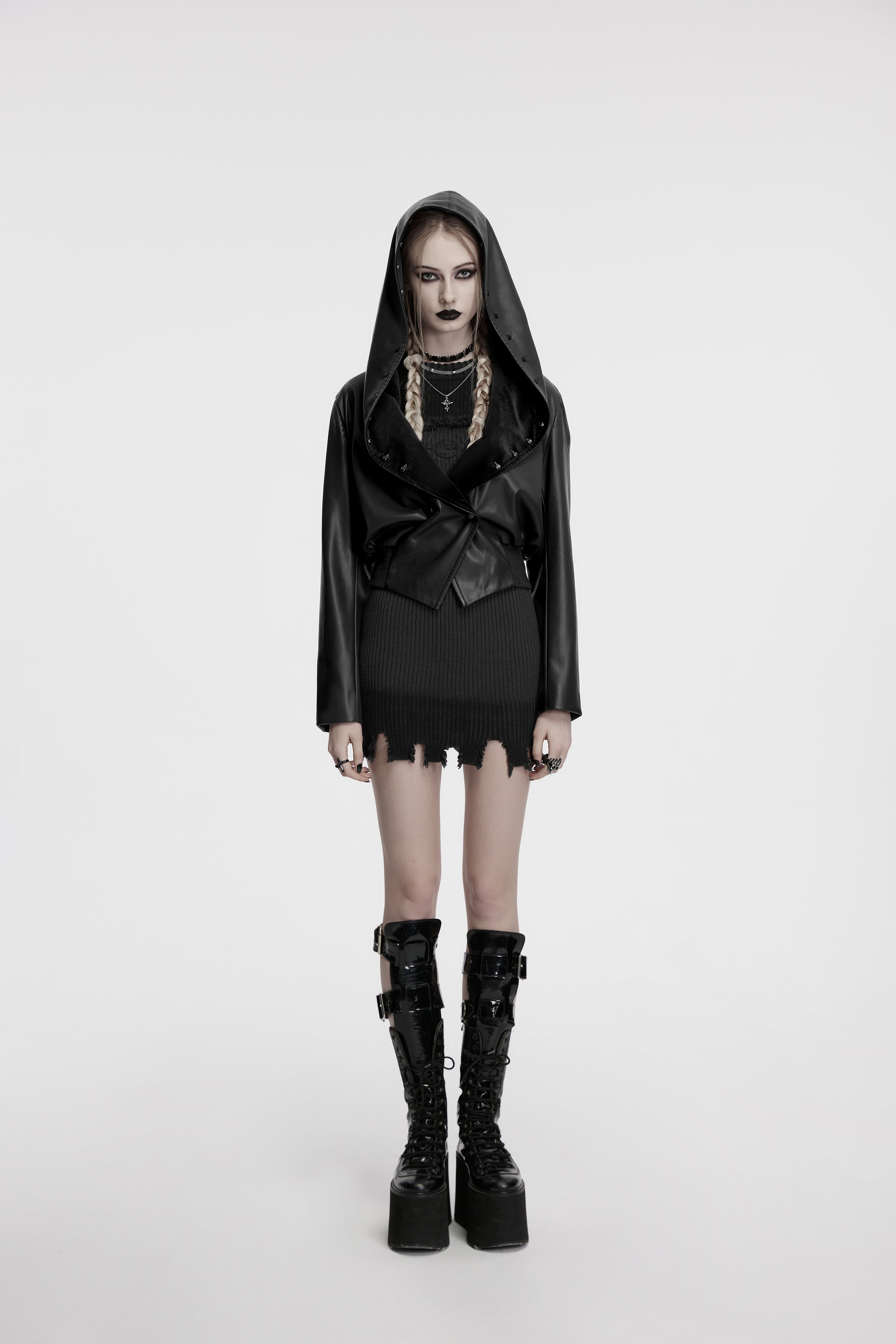 Punk Rave Nyx Hooded Faux Leather Jacket - DevilGothic DevilGothic
