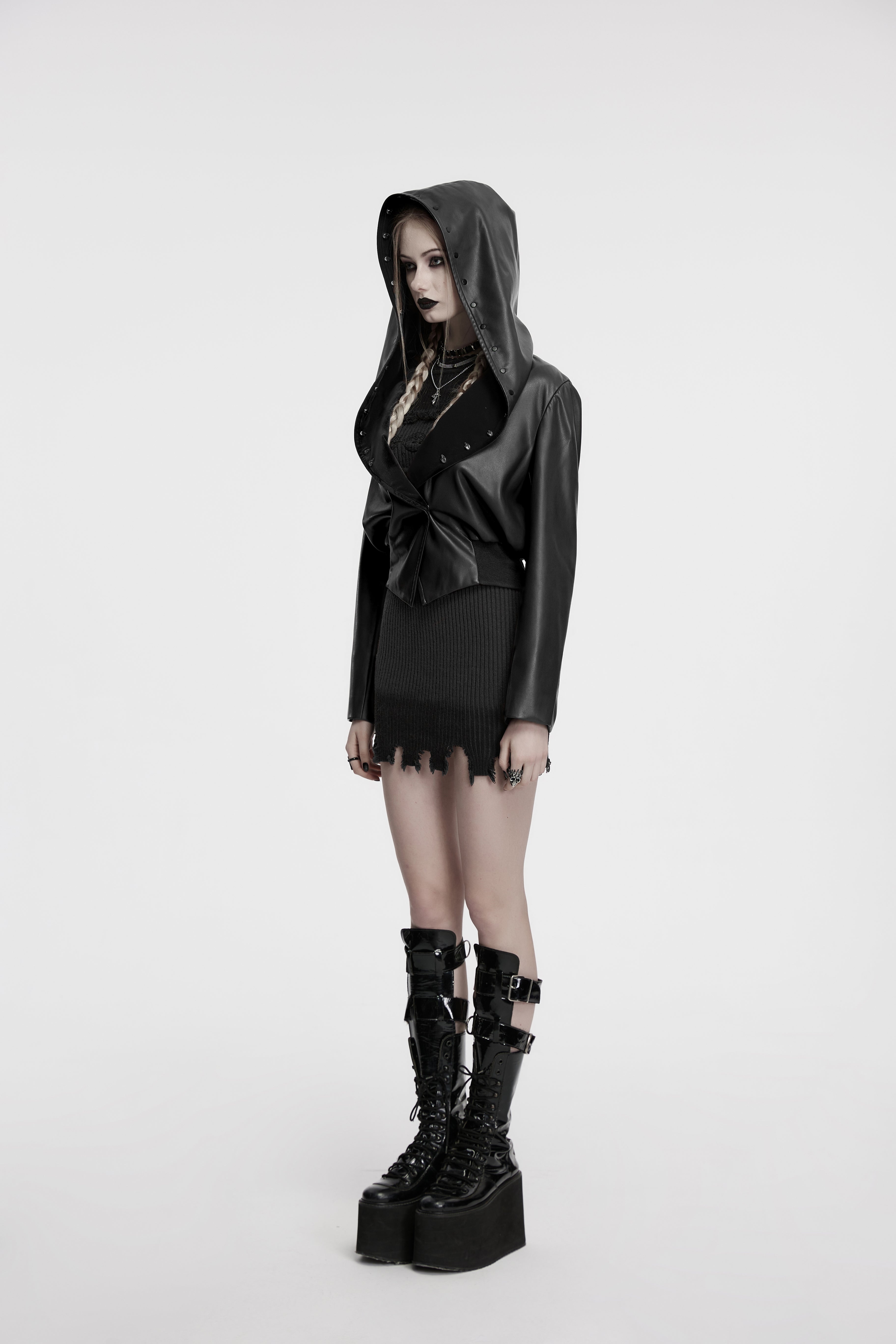 Punk Rave Nyx Hooded Faux Leather Jacket - DevilGothic DevilGothic