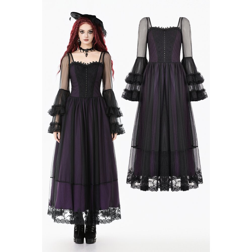 Dark in Love Lilith Bell Sleeve Gothic Maxi Dress - DevilGothic DevilGothic