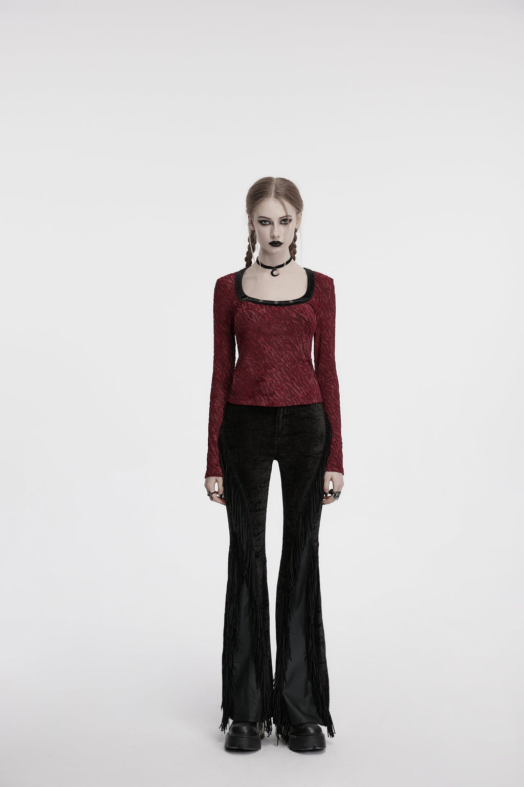 Punk Rave Morrigan Wasteland Tassel Flare Goth Trousers In Black - DevilGothic DevilGothic