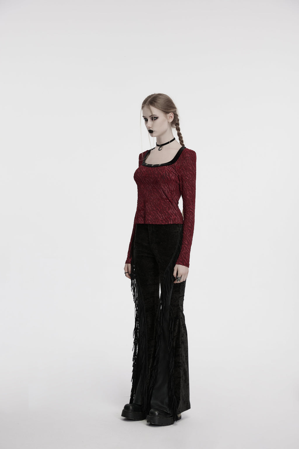 Punk Rave Morrigan Wasteland Tassel Flare Goth Trousers In Black - DevilGothic DevilGothic