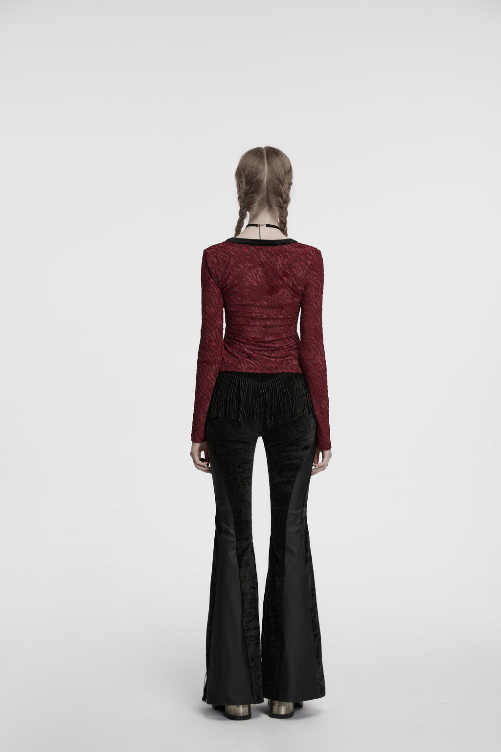 Punk Rave Morrigan Wasteland Tassel Flare Goth Trousers In Black - DevilGothic DevilGothic