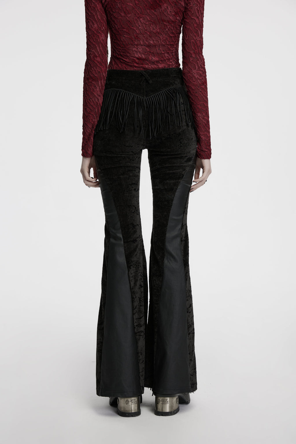 Punk Rave Morrigan Wasteland Tassel Flare Goth Trousers In Black - DevilGothic DevilGothic