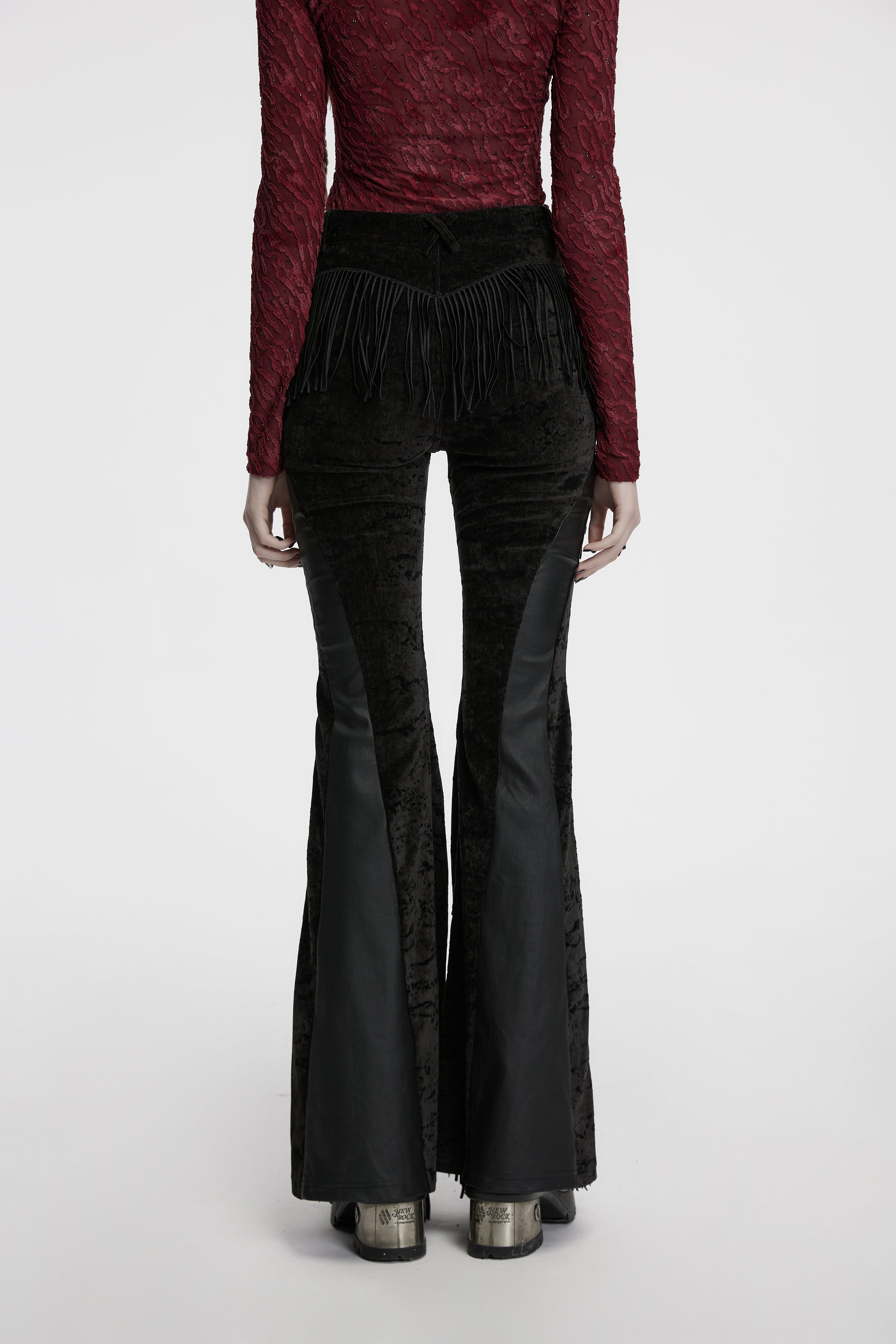 Punk Rave Morrigan Wasteland Tassel Flare Goth Trousers In Black - DevilGothic DevilGothic