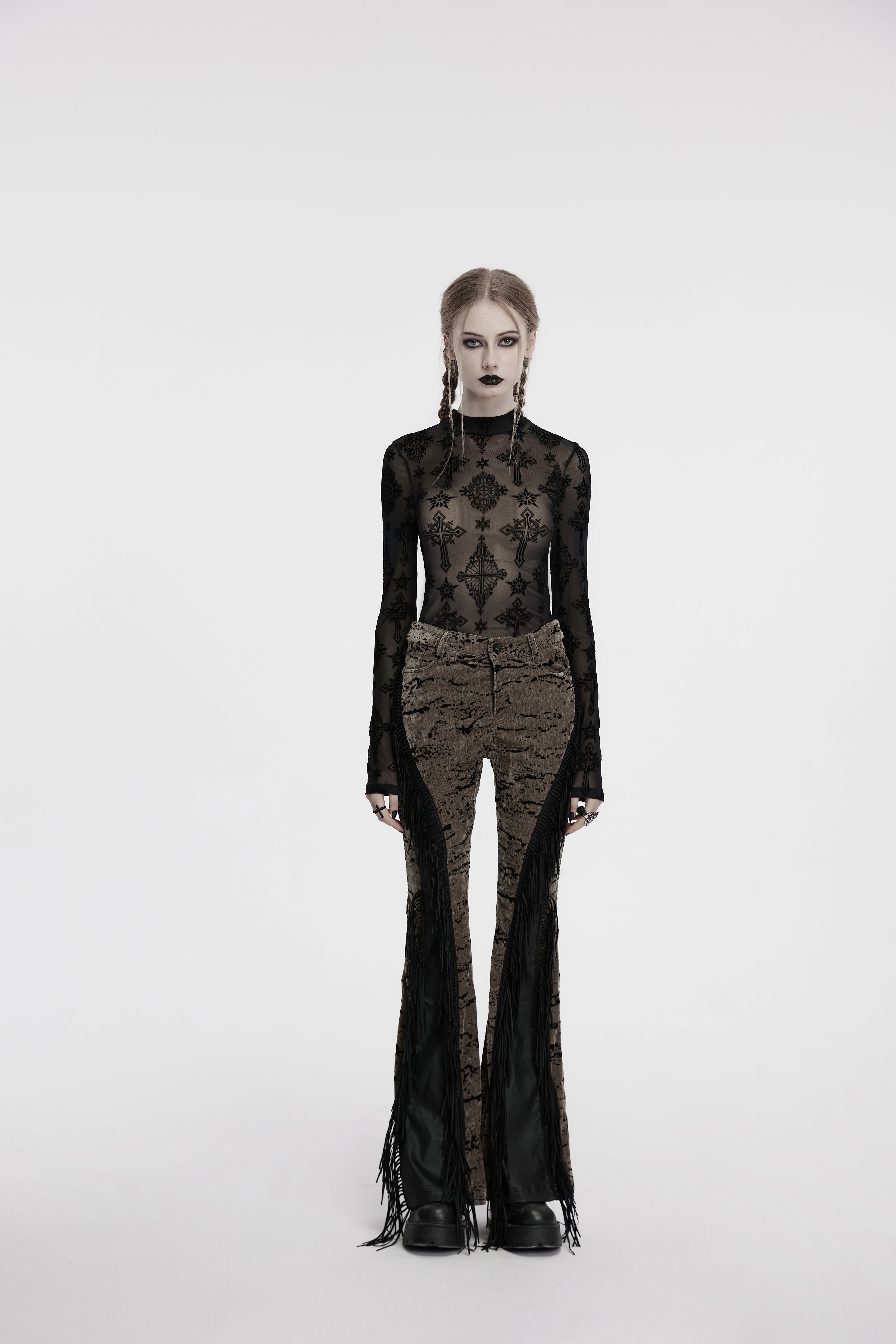 Punk Rave Ravena Cross Flocking Mesh Top - DevilGothic DevilGothic
